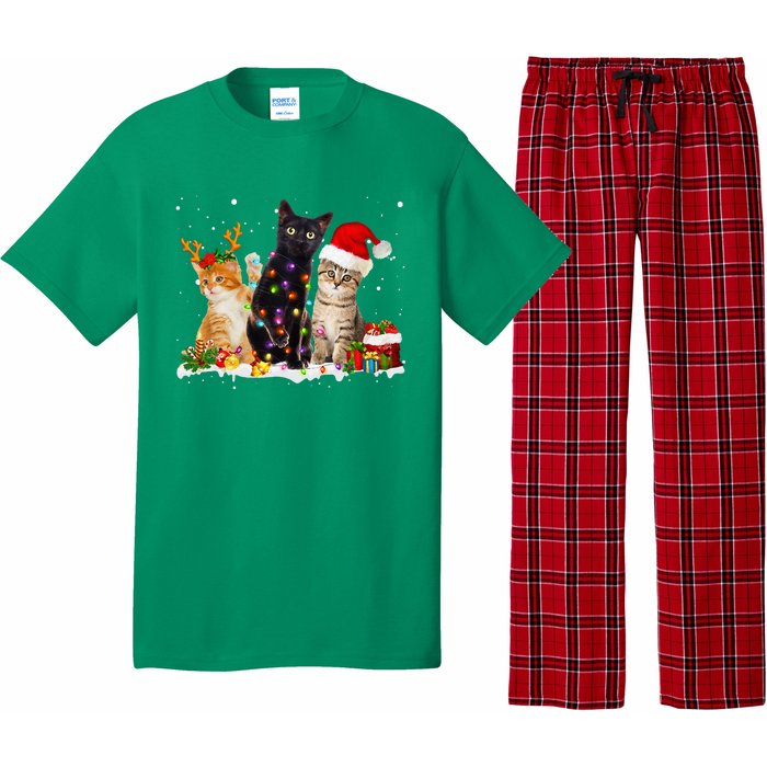 Santa Cat Light Gorgeous Reindeer Pajama Christmas Cat Lover Pajama Set