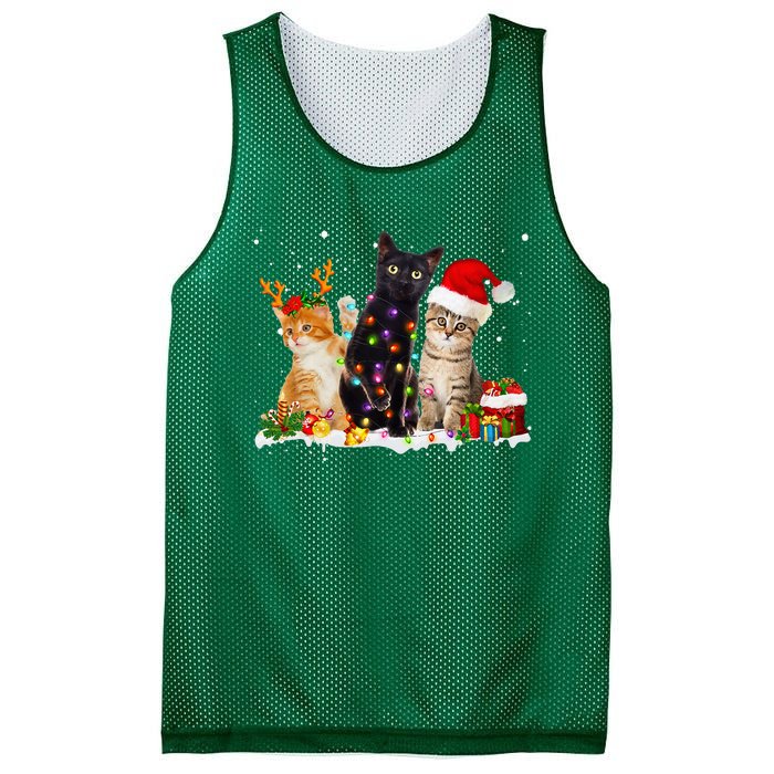 Santa Cat Light Gorgeous Reindeer Pajama Christmas Cat Lover Mesh Reversible Basketball Jersey Tank