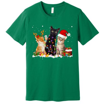 Santa Cat Light Gorgeous Reindeer Pajama Christmas Cat Lover Premium T-Shirt