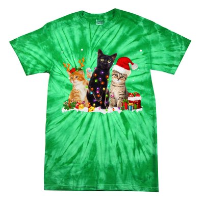 Santa Cat Light Gorgeous Reindeer Pajama Christmas Cat Lover Tie-Dye T-Shirt