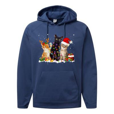 Santa Cat Light Gorgeous Reindeer Pajama Christmas Cat Lover Performance Fleece Hoodie