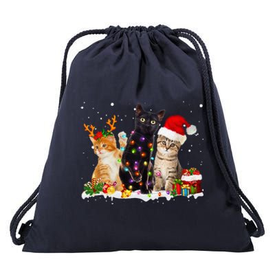 Santa Cat Light Gorgeous Reindeer Pajama Christmas Cat Lover Drawstring Bag