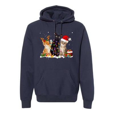 Santa Cat Light Gorgeous Reindeer Pajama Christmas Cat Lover Premium Hoodie