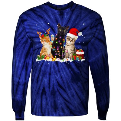 Santa Cat Light Gorgeous Reindeer Pajama Christmas Cat Lover Tie-Dye Long Sleeve Shirt