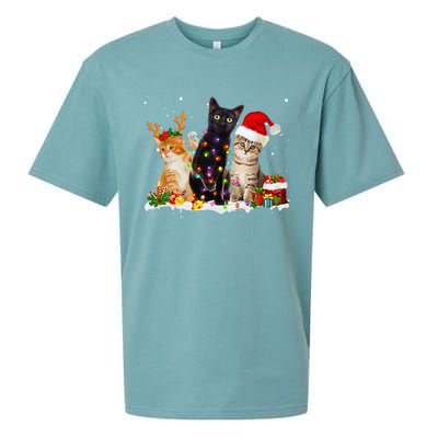 Santa Cat Light Gorgeous Reindeer Pajama Christmas Cat Lover Sueded Cloud Jersey T-Shirt