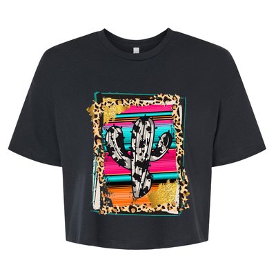 Serape Cactus Leopard Cow Pattern Print Cowgirl Rodeo Bella+Canvas Jersey Crop Tee