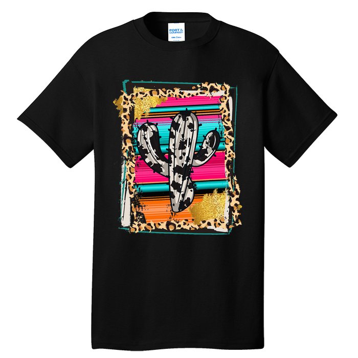 Serape Cactus Leopard Cow Pattern Print Cowgirl Rodeo Tall T-Shirt