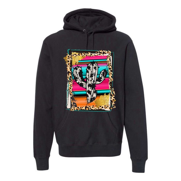 Serape Cactus Leopard Cow Pattern Print Cowgirl Rodeo Premium Hoodie