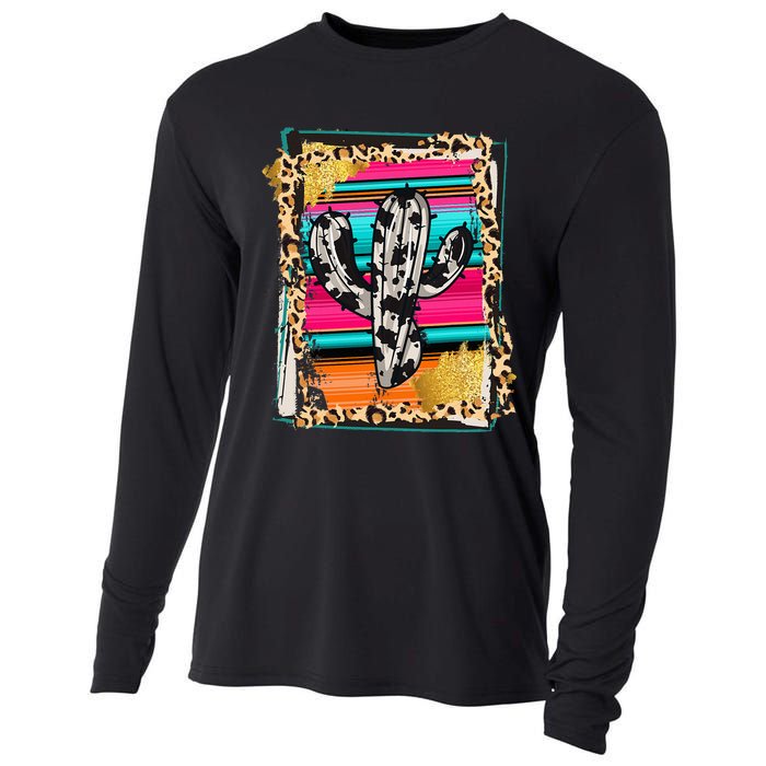 Serape Cactus Leopard Cow Pattern Print Cowgirl Rodeo Cooling Performance Long Sleeve Crew