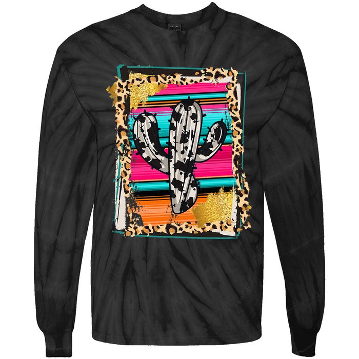 Serape Cactus Leopard Cow Pattern Print Cowgirl Rodeo Tie-Dye Long Sleeve Shirt