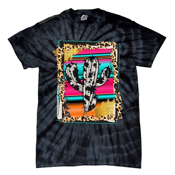 Serape Cactus Leopard Cow Pattern Print Cowgirl Rodeo Tie-Dye T-Shirt