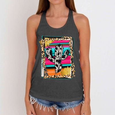 Serape Cactus Leopard Cow Pattern Print Cowgirl Rodeo Women's Knotted Racerback Tank