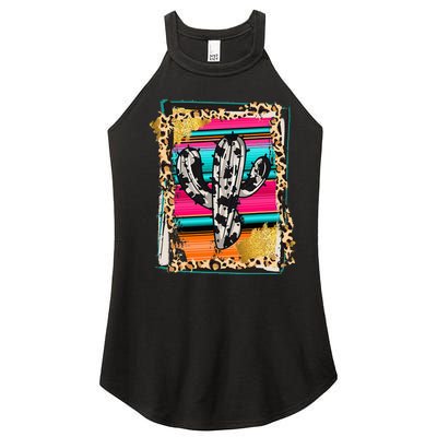 Serape Cactus Leopard Cow Pattern Print Cowgirl Rodeo Women’s Perfect Tri Rocker Tank