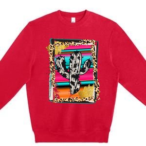 Serape Cactus Leopard Cow Pattern Print Cowgirl Rodeo Premium Crewneck Sweatshirt