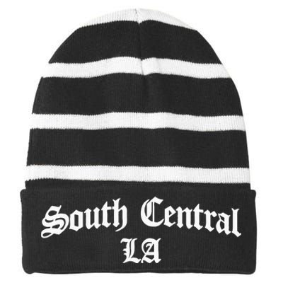 South Central La Los Angeles Chicano Biker Chicana Mexican Striped Beanie with Solid Band