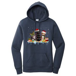 Santa Cat Light Gorgeous Reindeer Pajama Christmas Cat Lover Cute Gift Women's Pullover Hoodie