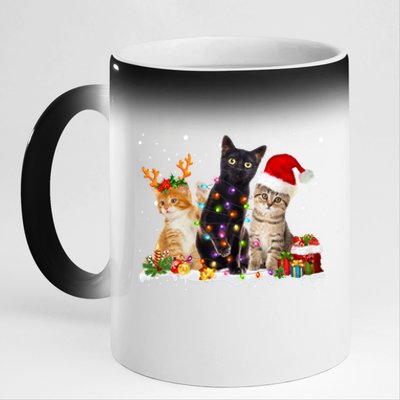 Santa Cat Light Gorgeous Reindeer Pajama Christmas Cat Lover Gift 11oz Black Color Changing Mug