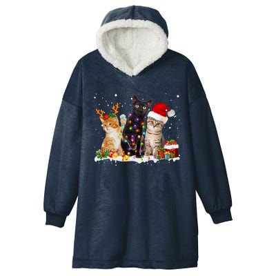 Santa Cat Light Gorgeous Reindeer Pajama Christmas Cat Lover Gift Hooded Wearable Blanket