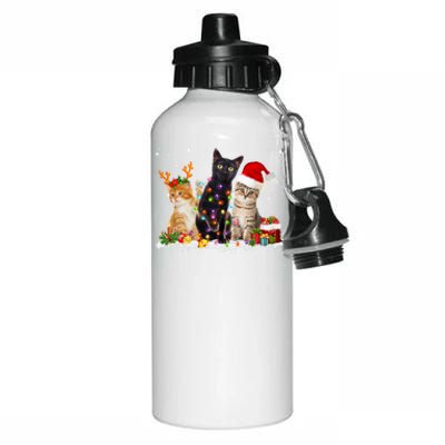 Santa Cat Light Gorgeous Reindeer Pajama Christmas Cat Lover Gift Aluminum Water Bottle