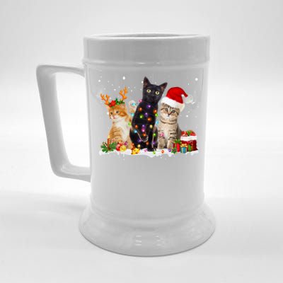 Santa Cat Light Gorgeous Reindeer Pajama Christmas Cat Lover Gift Beer Stein