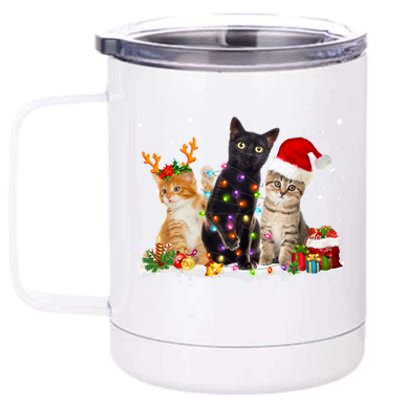 Santa Cat Light Gorgeous Reindeer Pajama Christmas Cat Lover Gift 12 oz Stainless Steel Tumbler Cup