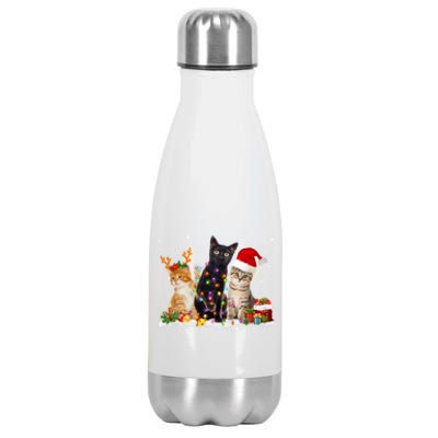 Santa Cat Light Gorgeous Reindeer Pajama Christmas Cat Lover Gift Stainless Steel Insulated Water Bottle