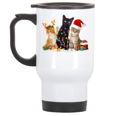 Santa Cat Light Gorgeous Reindeer Pajama Christmas Cat Lover Gift Stainless Steel Travel Mug