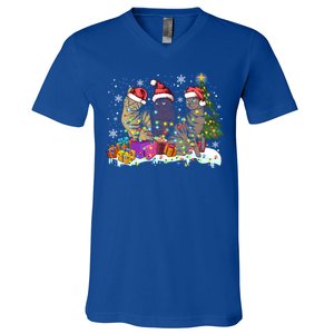 Santa Cat Light Gorgeous Reindeer Pajama Christmas Cat Lover Gift V-Neck T-Shirt