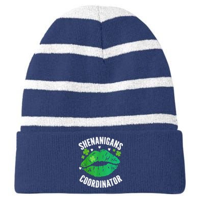 Shenanigans Coordinator Lips Sexy Shamrock St Patrick's Day Striped Beanie with Solid Band