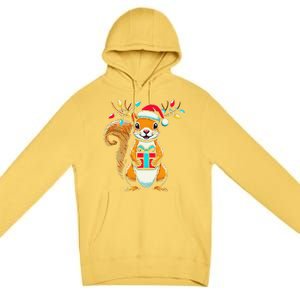 Squirrel Christmas Lights Funny Squirrel Xmas Pajama Gift Premium Pullover Hoodie