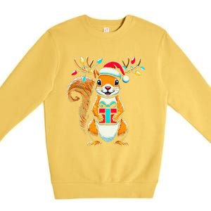 Squirrel Christmas Lights Funny Squirrel Xmas Pajama Gift Premium Crewneck Sweatshirt