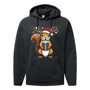 Squirrel Christmas Lights Funny Squirrel Xmas Pajama Gift Performance Fleece Hoodie