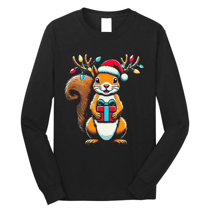 Squirrel Christmas Lights Funny Squirrel Xmas Pajama Gift Long Sleeve Shirt