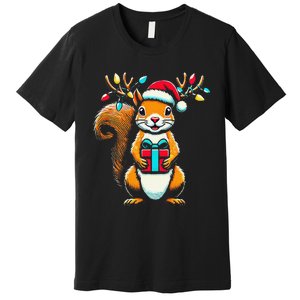 Squirrel Christmas Lights Funny Squirrel Xmas Pajama Gift Premium T-Shirt