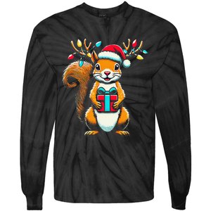 Squirrel Christmas Lights Funny Squirrel Xmas Pajama Gift Tie-Dye Long Sleeve Shirt