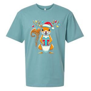 Squirrel Christmas Lights Funny Squirrel Xmas Pajama Gift Sueded Cloud Jersey T-Shirt