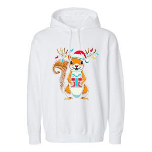 Squirrel Christmas Lights Funny Squirrel Xmas Pajama Gift Garment-Dyed Fleece Hoodie