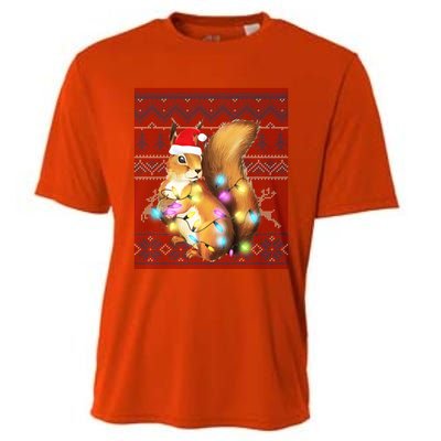 Squirrel Christmas Lights Ugly Sweater Squirrel Lover Gift Cooling Performance Crew T-Shirt