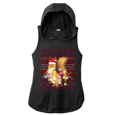 Squirrel Christmas Lights Ugly Sweater Squirrel Lover Gift Ladies PosiCharge Tri-Blend Wicking Draft Hoodie Tank