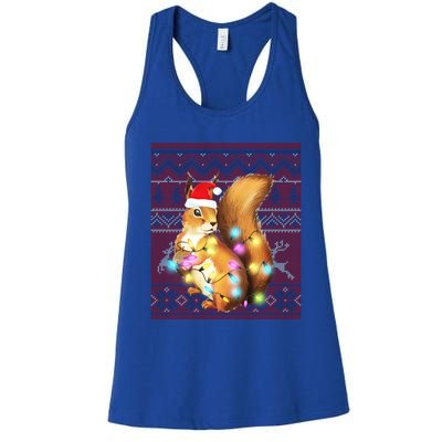 Squirrel Christmas Lights Ugly Sweater Squirrel Lover Gift Women's Racerback Tank