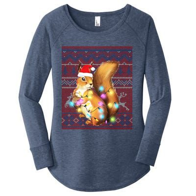 Squirrel Christmas Lights Ugly Sweater Squirrel Lover Gift Women's Perfect Tri Tunic Long Sleeve Shirt