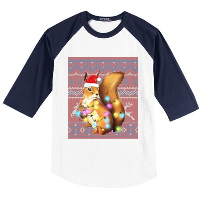 Squirrel Christmas Lights Ugly Sweater Squirrel Lover Gift Baseball Sleeve Shirt