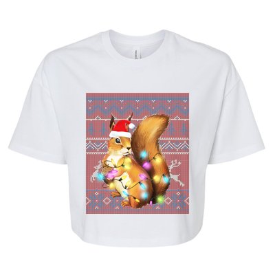 Squirrel Christmas Lights Ugly Sweater Squirrel Lover Gift Bella+Canvas Jersey Crop Tee