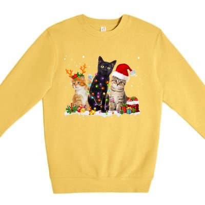 Santa Cat Light Gorgeous Reindeer Pajama Christmas Cat Lover Gift Premium Crewneck Sweatshirt