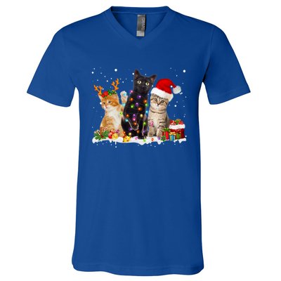 Santa Cat Light Gorgeous Reindeer Pajama Christmas Cat Lover Gift V-Neck T-Shirt