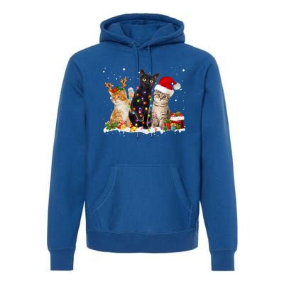 Santa Cat Light Gorgeous Reindeer Pajama Christmas Cat Lover Gift Premium Hoodie