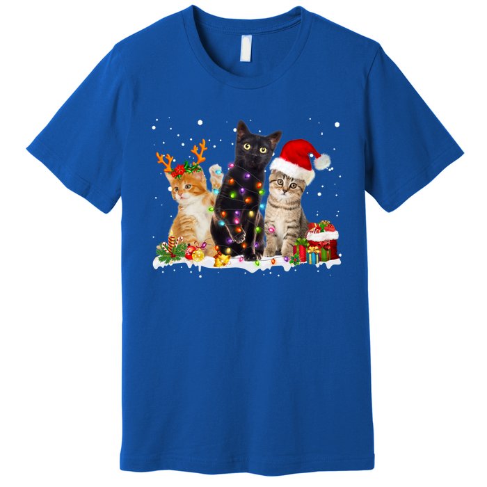 Santa Cat Light Gorgeous Reindeer Pajama Christmas Cat Lover Gift Premium T-Shirt