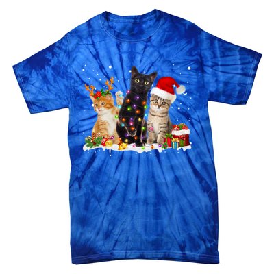 Santa Cat Light Gorgeous Reindeer Pajama Christmas Cat Lover Gift Tie-Dye T-Shirt