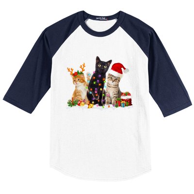 Santa Cat Light Gorgeous Reindeer Pajama Christmas Cat Lover Gift Baseball Sleeve Shirt