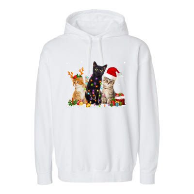 Santa Cat Light Gorgeous Reindeer Pajama Christmas Cat Lover Gift Garment-Dyed Fleece Hoodie